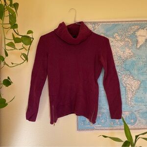 Ann Taylor burgundy wool turtleneck sweater with zipper detail
